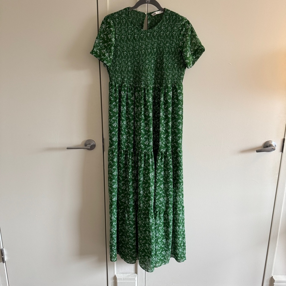 ZARA Green Floral Maxi Dress